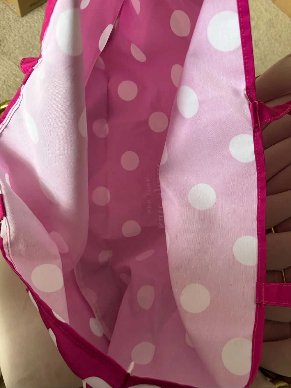 Kate Spade ♠️ Dotted Canvas Tote in Pink & White